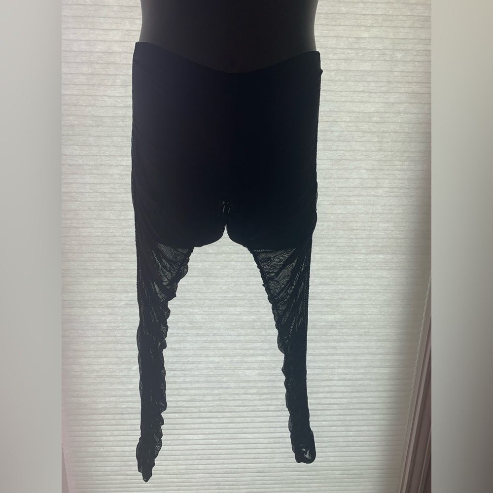 Torrid Black Sheer Ruched Mesh Leggings Plus Size 1X Open Leg Tights - Picture 15 of 16